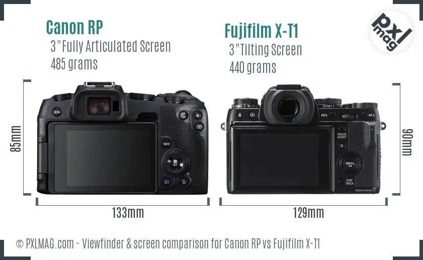 Canon RP vs Fujifilm X-T1 Screen and Viewfinder comparison