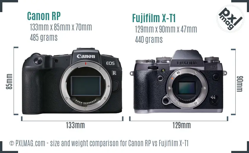 Canon RP vs Fujifilm X-T1 size comparison