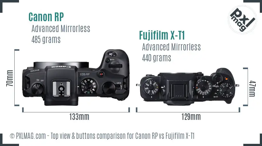 Canon RP vs Fujifilm X-T1 top view buttons comparison