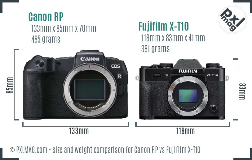 Canon RP vs Fujifilm X-T10 size comparison Canon RP vs Fujifilm X-T10 size comparison