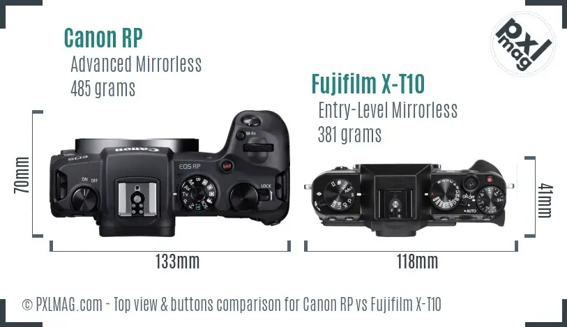 Canon RP vs Fujifilm X-T10 top view buttons comparison Canon RP vs Fujifilm X-T10 top view buttons comparison