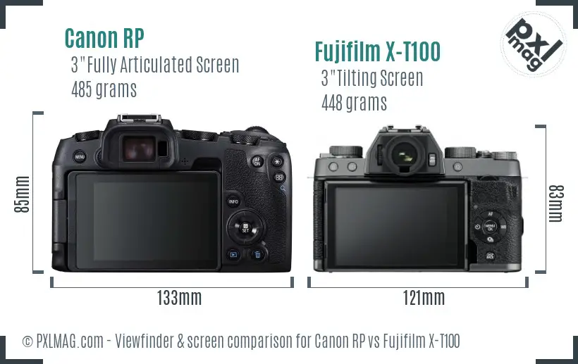 Canon RP vs Fujifilm X-T100 Screen and Viewfinder comparison
