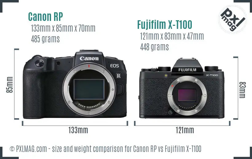 Canon RP vs Fujifilm X-T100 size comparison