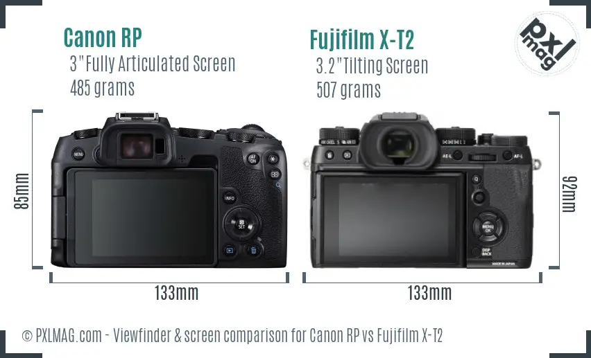 Canon RP vs Fujifilm X-T2 Screen and Viewfinder comparison