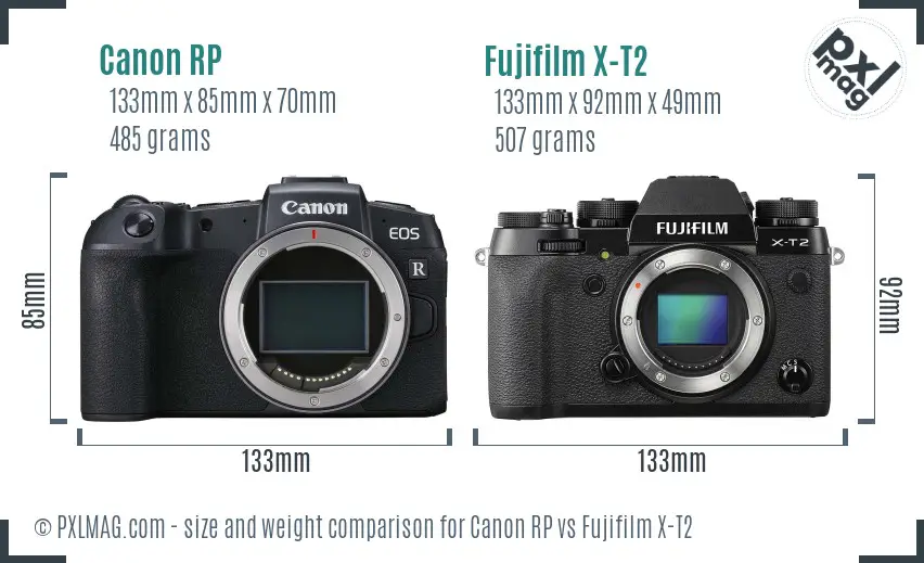 Canon RP vs Fujifilm X-T2 size comparison