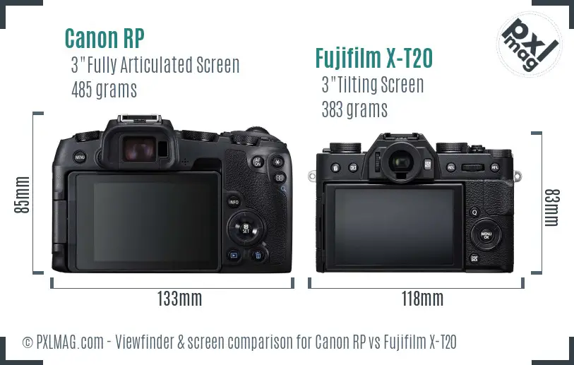Canon RP vs Fujifilm X-T20 Screen and Viewfinder comparison