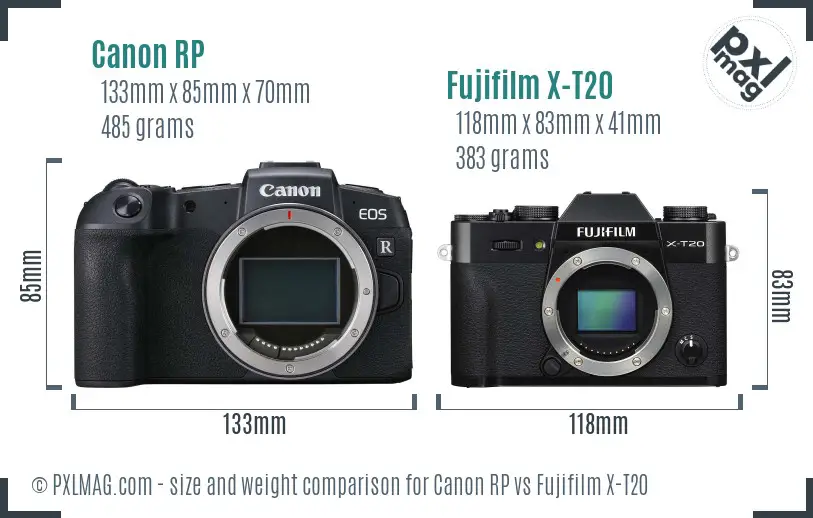 Canon RP vs Fujifilm X-T20 size comparison