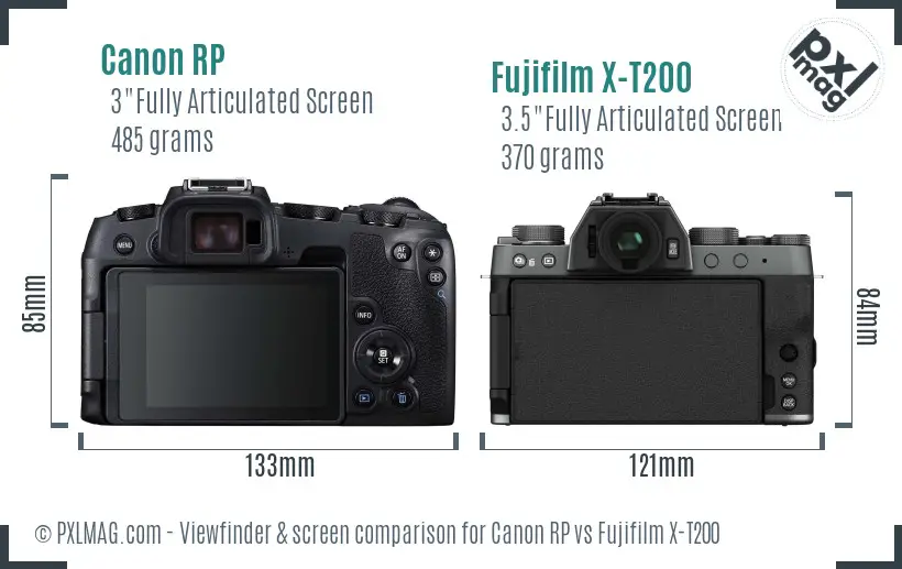 Canon RP vs Fujifilm X-T200 Screen and Viewfinder comparison