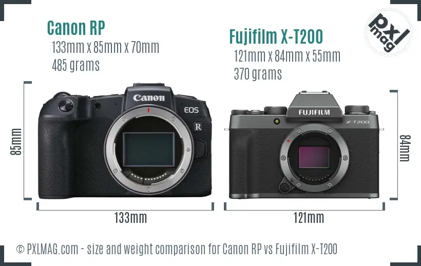 Canon RP vs Fujifilm X-T200 size comparison
