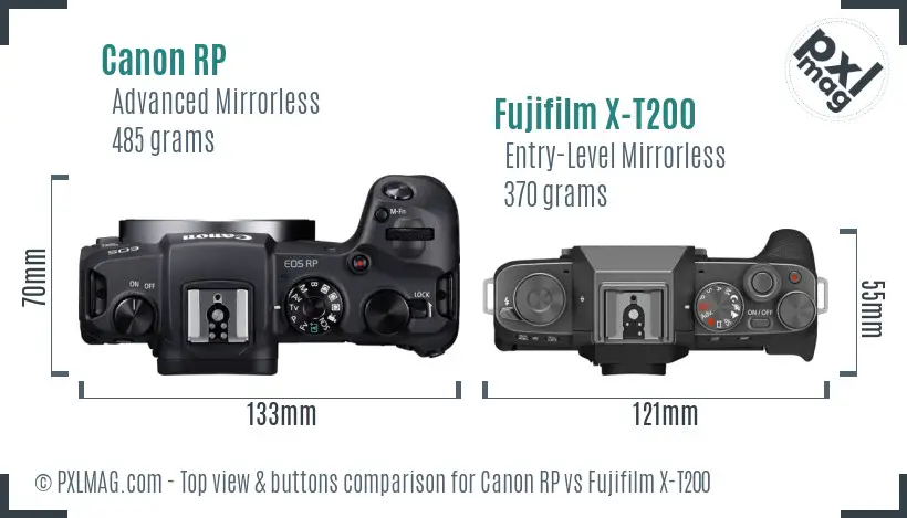 Canon RP vs Fujifilm X-T200 top view buttons comparison