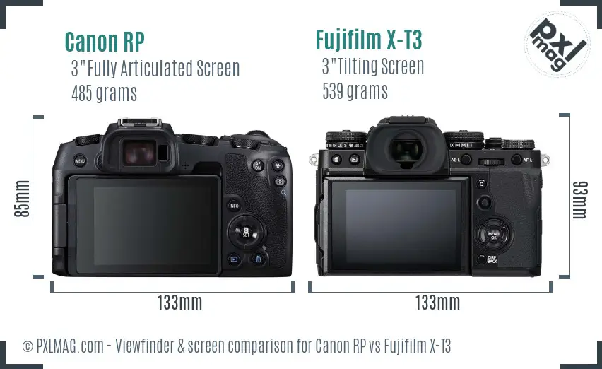 Canon RP vs Fujifilm X-T3 Screen and Viewfinder comparison