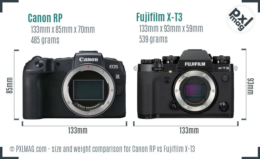 Canon RP vs Fujifilm X-T3 size comparison