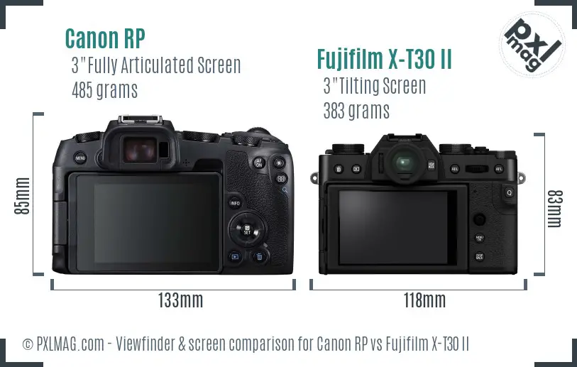 Canon RP vs Fujifilm X-T30 II Screen and Viewfinder comparison