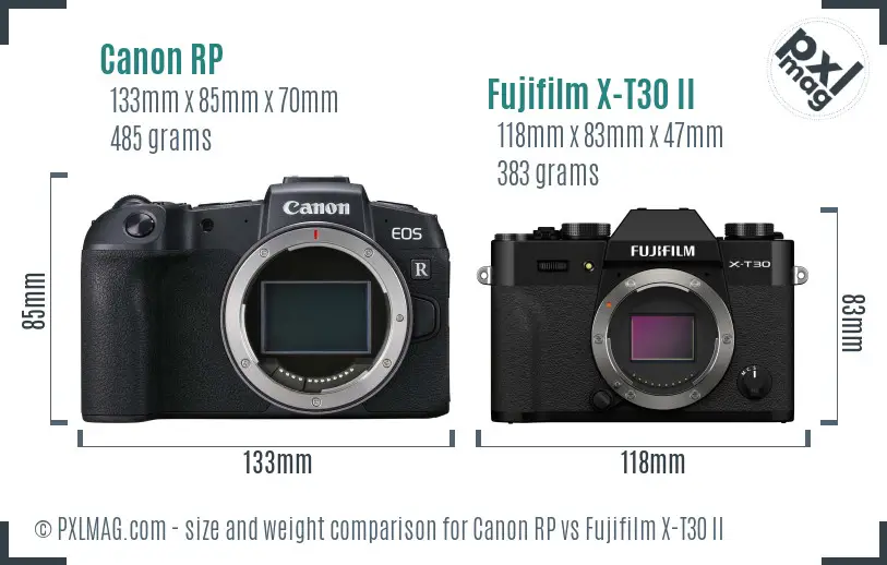 Canon RP vs Fujifilm X-T30 II size comparison