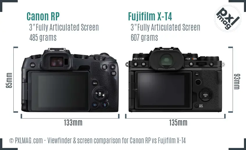 Canon RP vs Fujifilm X-T4 Screen and Viewfinder comparison