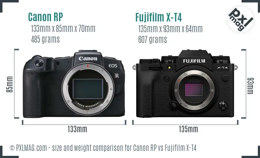 Canon RP vs Fujifilm X-T4 size comparison