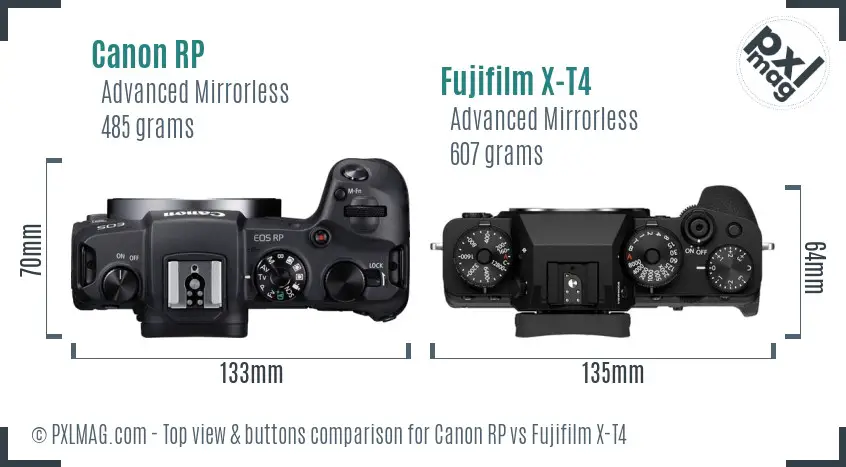 Canon RP vs Fujifilm X-T4 top view buttons comparison