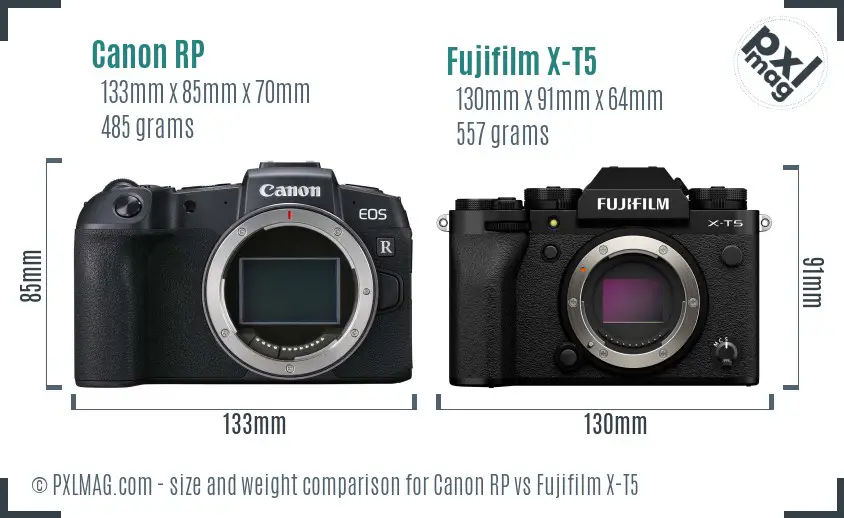 Canon RP vs Fujifilm X-T5 size comparison