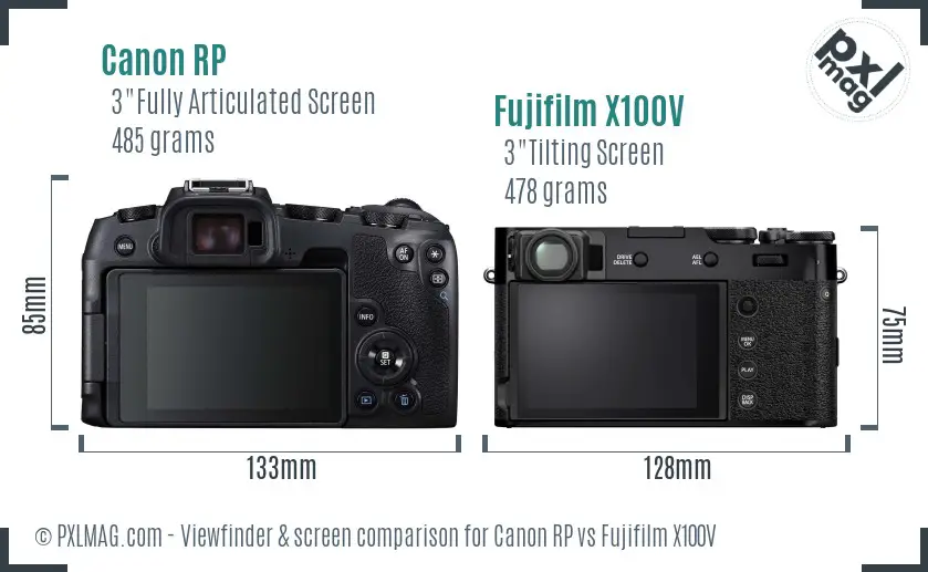 Canon RP vs Fujifilm X100V Screen and Viewfinder comparison