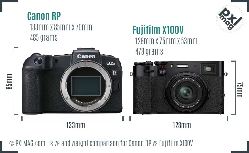 Canon RP vs Fujifilm X100V size comparison