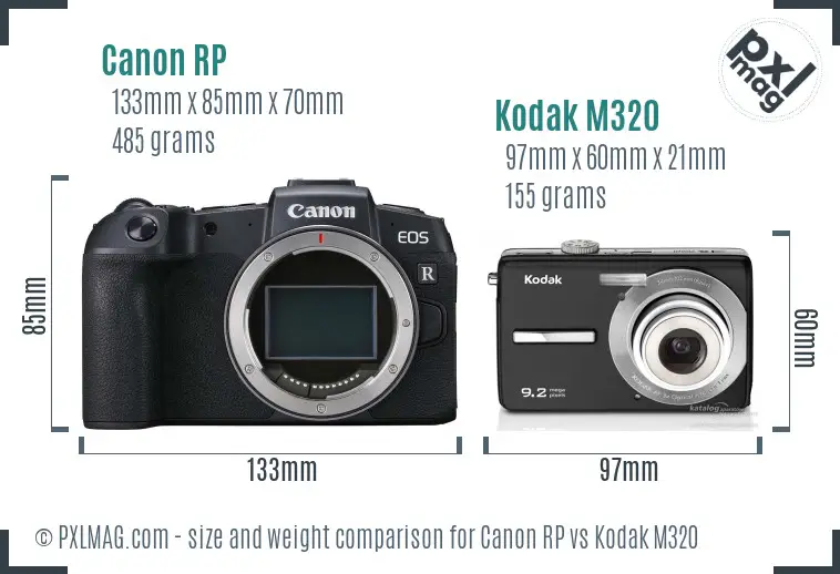 Canon RP vs Kodak M320 size comparison