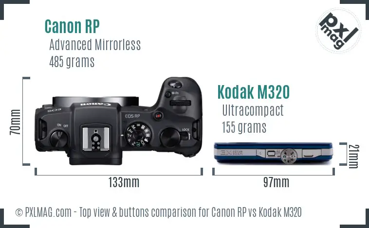 Canon RP vs Kodak M320 top view buttons comparison