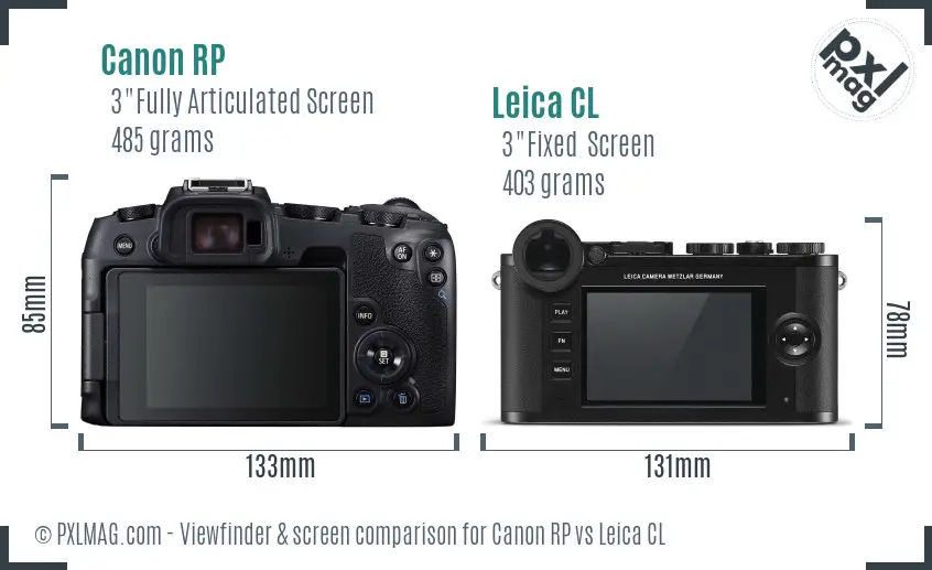 Canon RP vs Leica CL Screen and Viewfinder comparison