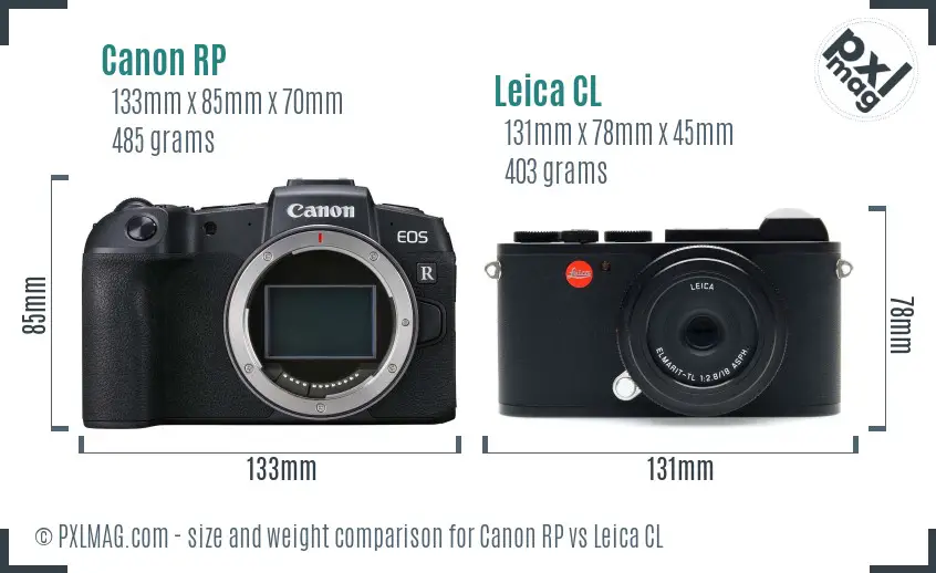 Canon RP vs Leica CL size comparison