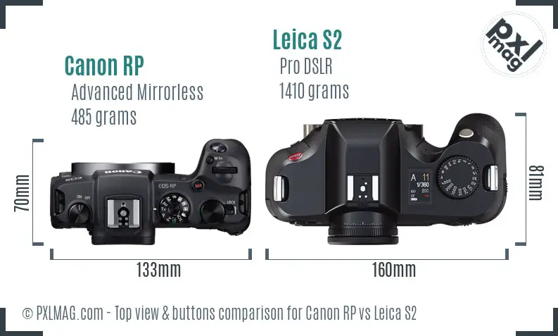 Canon RP vs Leica S2 top view buttons comparison