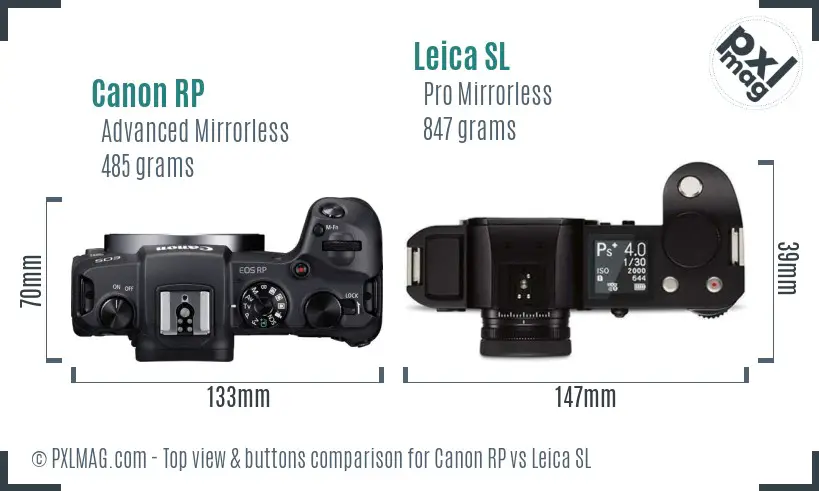 Canon RP vs Leica SL top view buttons comparison