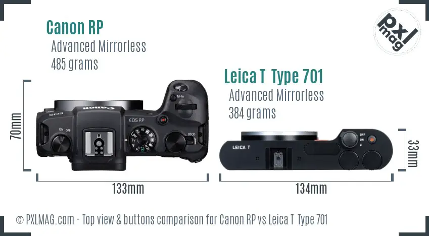 Canon RP vs Leica T  Type 701 top view buttons comparison
