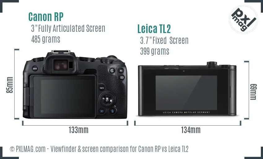 Canon RP vs Leica TL2 Screen and Viewfinder comparison