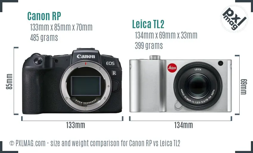 Canon RP vs Leica TL2 size comparison