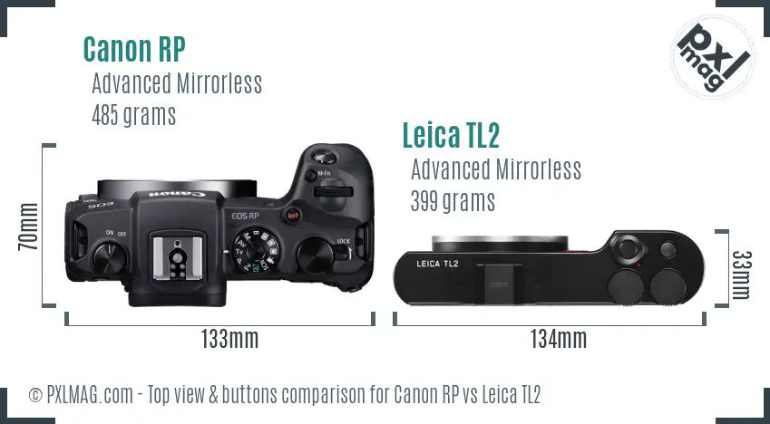 Canon RP vs Leica TL2 top view buttons comparison