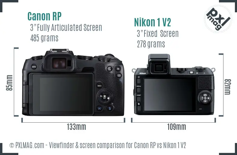 Canon RP vs Nikon 1 V2 Screen and Viewfinder comparison
