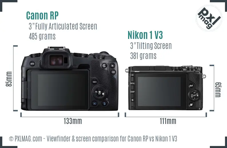 Canon RP vs Nikon 1 V3 Screen and Viewfinder comparison