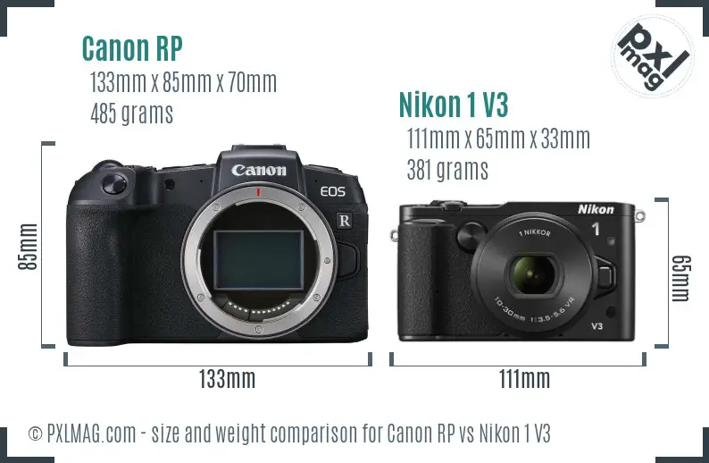 Canon RP vs Nikon 1 V3 size comparison