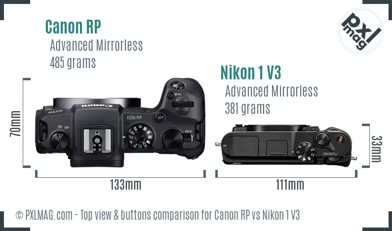 Canon RP vs Nikon 1 V3 top view buttons comparison
