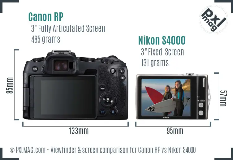 Canon RP vs Nikon S4000 Screen and Viewfinder comparison