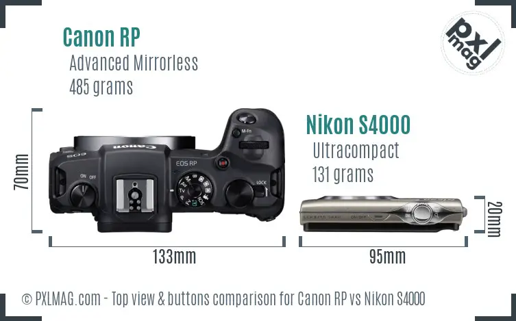 Canon RP vs Nikon S4000 top view buttons comparison