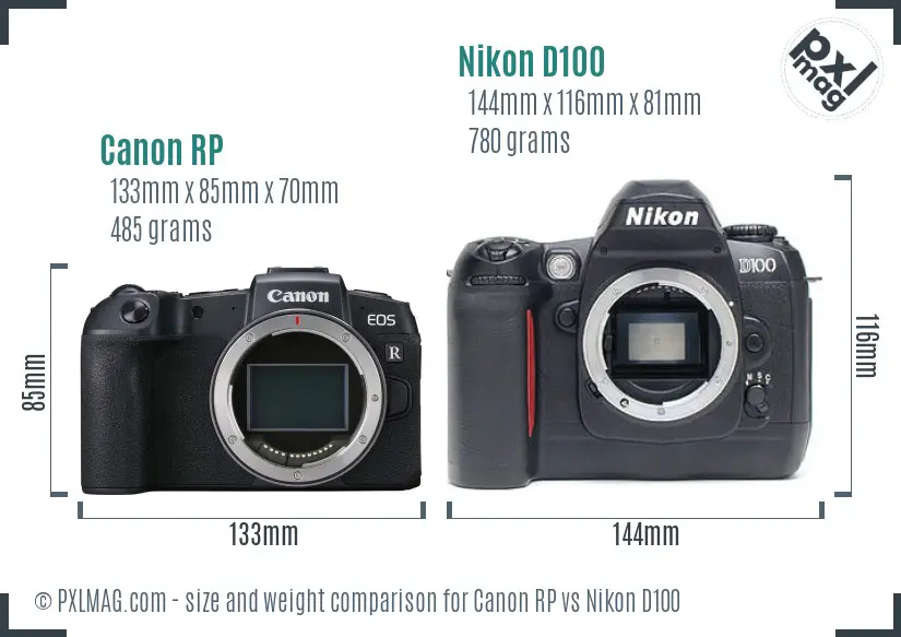 Canon RP vs Nikon D100 size comparison