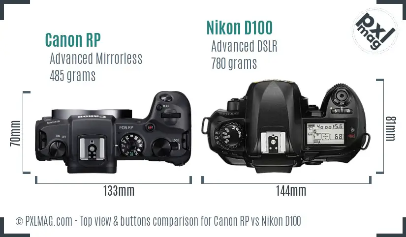 Canon RP vs Nikon D100 top view buttons comparison