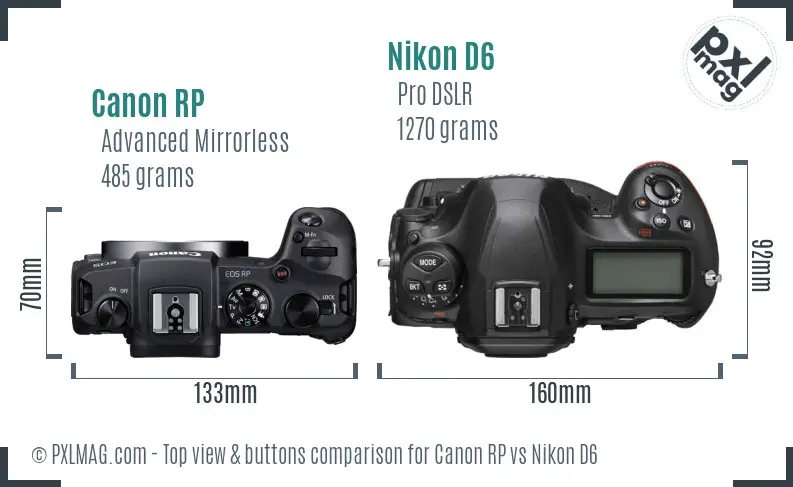 Canon RP vs Nikon D6 top view buttons comparison