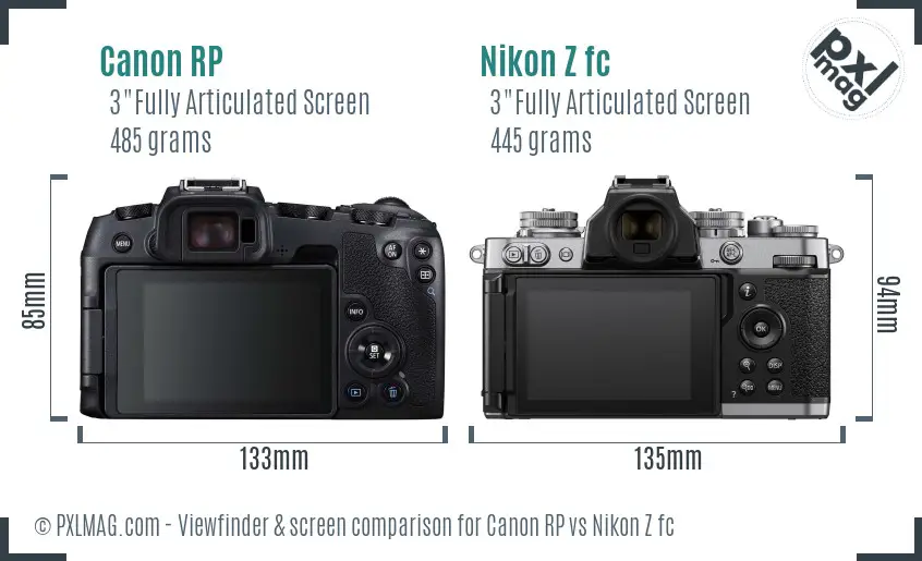 Canon RP vs Nikon Z fc Screen and Viewfinder comparison