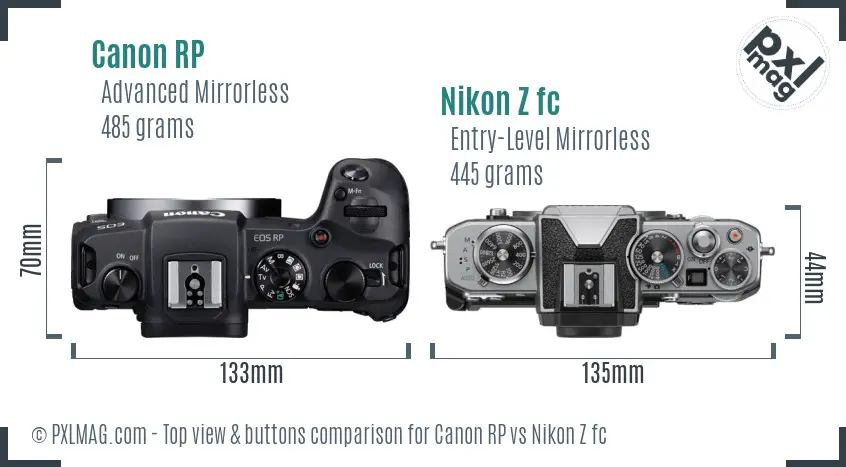 Canon RP vs Nikon Z fc top view buttons comparison