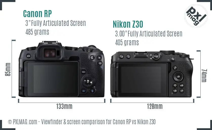 Canon RP vs Nikon Z30 Screen and Viewfinder comparison