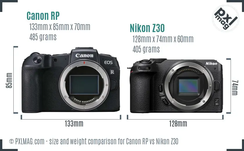 Canon RP vs Nikon Z30 size comparison