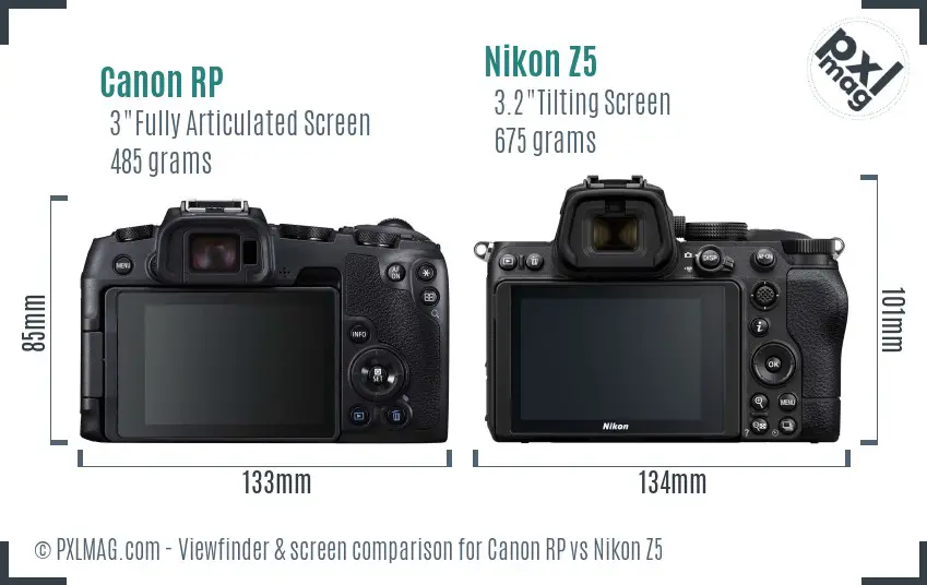 Canon RP vs Nikon Z5 Screen and Viewfinder comparison