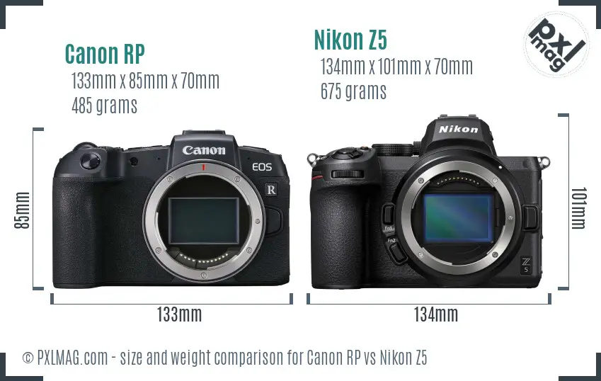 Canon RP vs Nikon Z5 size comparison