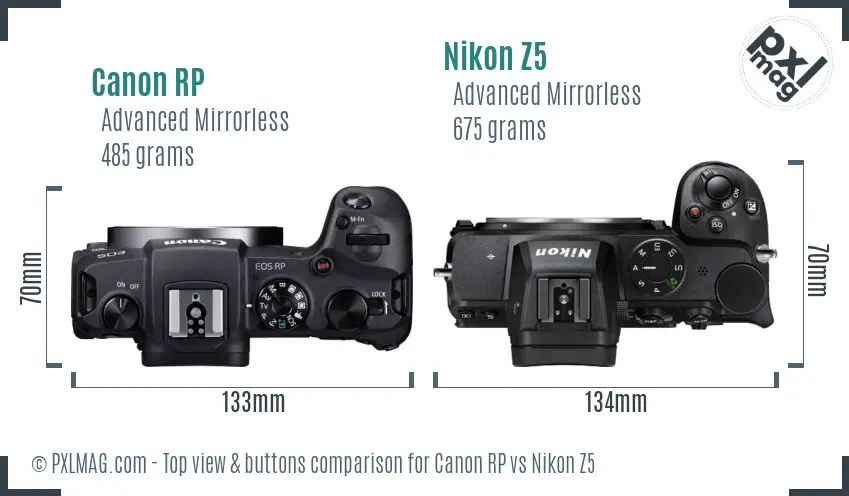 Canon RP vs Nikon Z5 top view buttons comparison